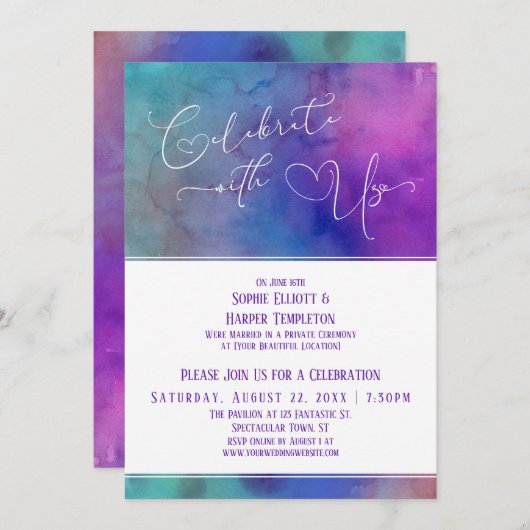 Invitation Célébrez avec nous Réception de cœurs à l'aquarell (Devant / Derrière)