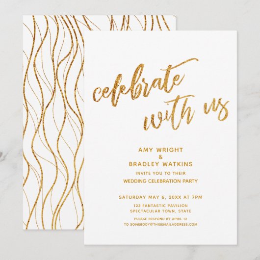 Invitation Célébrez avec nous Réception de Mariage Blanc Or (Devant / Derrière)