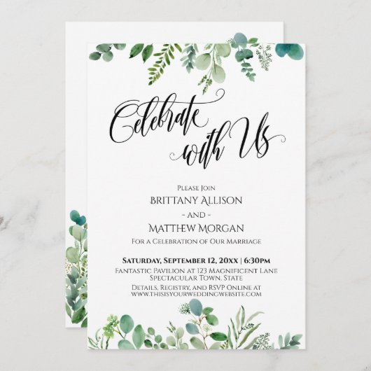 Invitation Célébrez avec nous Réception de verdure d'eucalypt (Devant / Derrière)