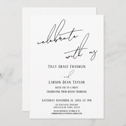 Invitation Célébrez avec nous Réception d'écriture moderne (Devant / Derrière)