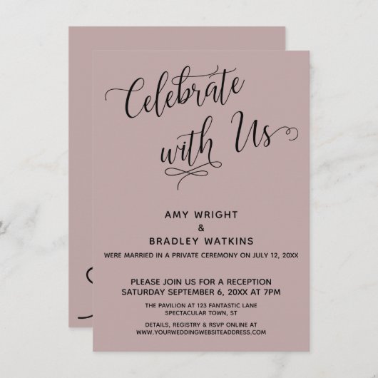 Invitation Célébrez avec nous Réception Élégante Rose Poussié (Devant / Derrière)