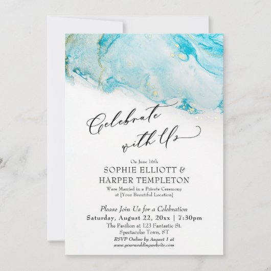 Invitation Célébrez avec nous Réception encre sarcelle et or  (Devant)