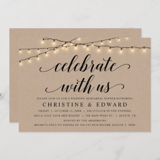 Invitation Célébrez avec nous, Répétition Mariage, Kraft (Devant / Derrière)