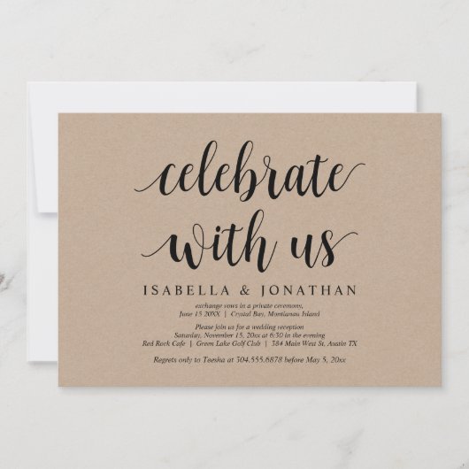 Invitation Célébrez avec nous, Rustic Kraft, Mariage Elopemen (Devant)