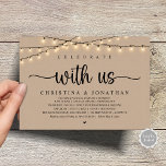 Invitation Célébrez avec nous, Rustic Mariage Dinner Elopemen<br><div class="desc">Marquez le début de votre éternité avec l'élégance rustique à l'aide de notre chalet et lampes à cordes de village kraft thème arrière - plan, mariage elopement carte d'invitation à la célébration, "Célébrez avec nous". Parfait pour les couples qui souhaitent profiter de leur joyeux événement, cette invitation exhale le raffinement...</div>