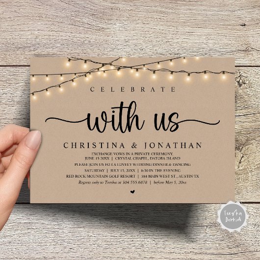 Invitation Célébrez avec nous, Rustic Mariage Dinner Elopemen