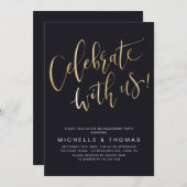 Invitation Célébrez Avec Nous Script Black Gold Modern Simple (Devant / Derrière)