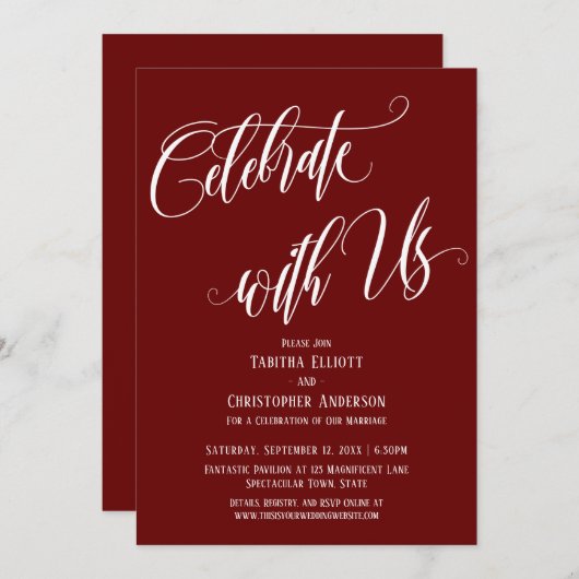 Invitation Célébrez avec Nous Script Élaboré Bordeaux (Devant / Derrière)