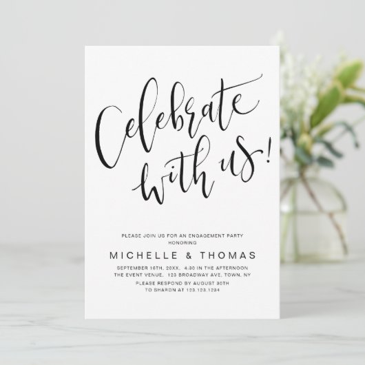 Invitation Célébrez Avec Nous Script Noir Blanc Moderne Simpl (Debout devant)