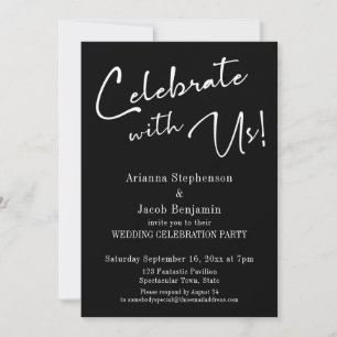 Invitation "Célébrez avec nous !" Simple fête de mariage noir