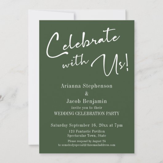 Invitation Célébrez avec nous ! Simple fête de mariage vert f (Devant)