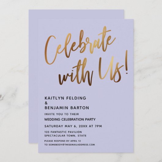 Invitation Célébrez Avec Nous Simple Or Écriture Lavande (Devant / Derrière)
