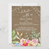 Invitation Célébrez avec nous, Toile de jute, Fleurs & Lumièr (Devant)