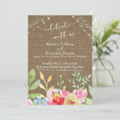 Invitation Célébrez avec nous, Toile de jute, Fleurs & Lumièr (Debout devant)