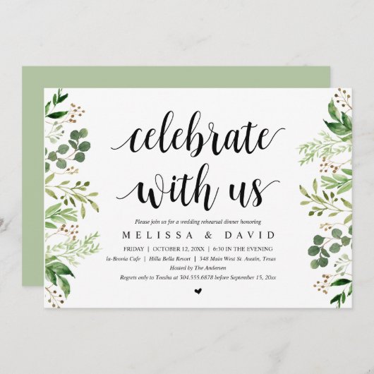 Invitation Célébrez avec nous, Verdure, Carton d'invitation p (Devant / Derrière)