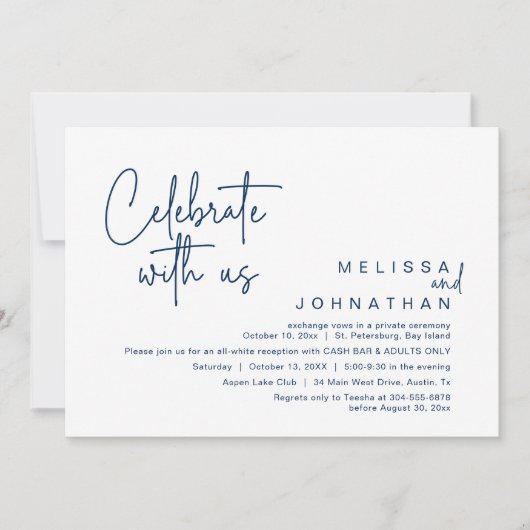 Invitation Célébrez avec nous, Wedding Réception Cash Bar (Devant)