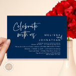 Invitation Célébrez avec nous, Wedding Réception Cash Bar<br><div class="desc">Annoncez avec élégance votre bonheur à jamais avec notre bar à billets de célébration de mariage à thème bleu marine moderne et la carte d'invitation pour adultes seulement, "Célébrez avec nous". Adaptée aux couples qui perpétuent leur histoire d'amour, cette invitation offre un équilibre parfait entre sophistication et charme, offrant le...</div>