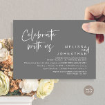 Invitation Célébrez avec nous, Wedding Réception Cash Bar<br><div class="desc">Annoncez avec élégance votre bonheur à jamais avec notre bar à encaisse moderne à thème gris foncé pour la célébration de l'élévation mariage et carte d'invitation pour adultes seulement, "Célébrez avec nous". Adaptée aux couples qui perpétuent leur histoire d'amour, cette invitation offre un équilibre parfait entre sophistication et charme, offrant...</div>