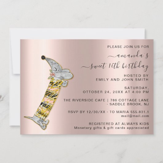 Invitation Célébrez dans le style avec Rose Cute Dog Sweet 16 (Devant)