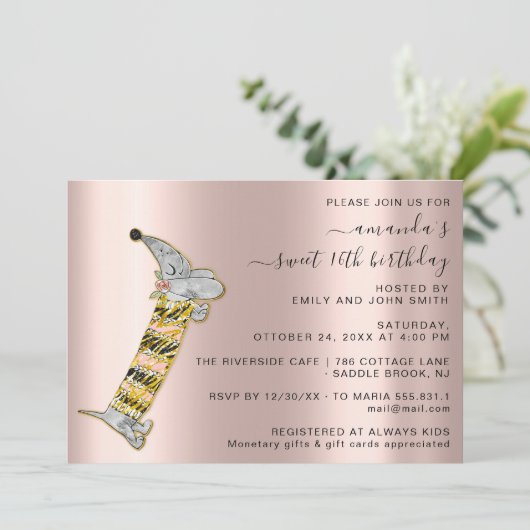 Invitation Célébrez dans le style avec Rose Cute Dog Sweet 16 (Debout devant)