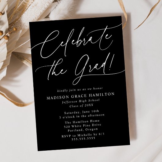 Invitation Célébrez la Grad Black and White Graduation