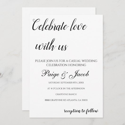 Invitation Célébrez l'amour avec nous Mariage Décontracté min (Devant / Derrière)