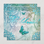 Invitation Célébrez l'anniversaire Turquoise du papillon bleu (Devant / Derrière)