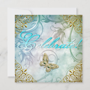 Invitation Célébrez Papillon Bleu Sarcelle Floral Orté Party