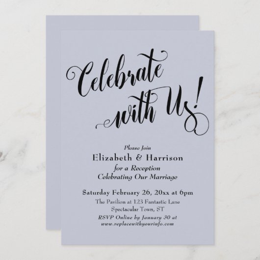 Invitation Célébrons avec élégance ! Simple Bleu Poussiéreux (Devant / Derrière)