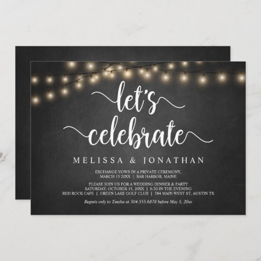 Invitation Célébrons, Bois Rustique, Mariage Intime I (Devant / Derrière)