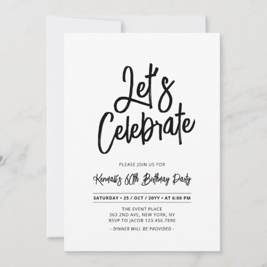 Invitation Célébrons | Chic Script Soixantième Anniversaire (Devant)