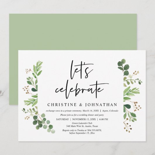 Invitation Célébrons, dîner de mariage en fuite (Devant / Derrière)