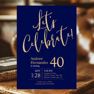 Invitation Célébrons la photo d'or bleu marine 40e anniversai