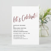 Invitation Célébrons la réception de mariage Rose Gold (Debout devant)