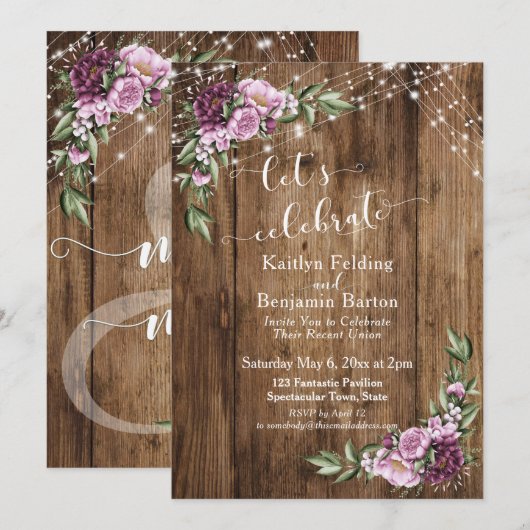 Invitation Célébrons la réception des lumières florales rusti (Devant / Derrière)