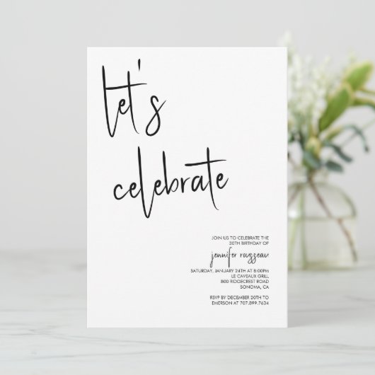 Invitation Célébrons la script noir moderne (Debout devant)