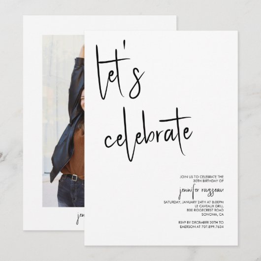 Invitation Célébrons la script noir moderne (Devant / Derrière)