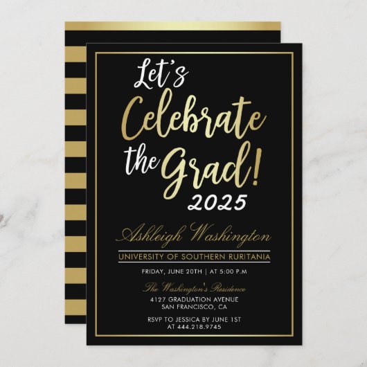 Invitation Célébrons l'Âme ! | Gold Black Graduation (Devant / Derrière)