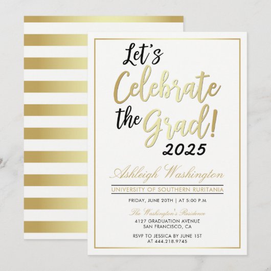 Invitation Célébrons l'Âme ! | Gold White Graduation (Devant / Derrière)