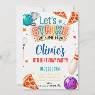 Invitation Célébrons l'anniversaire Bowling Pizza
