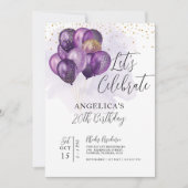 Invitation Célébrons l'anniversaire des ballons d'or violet (Devant)