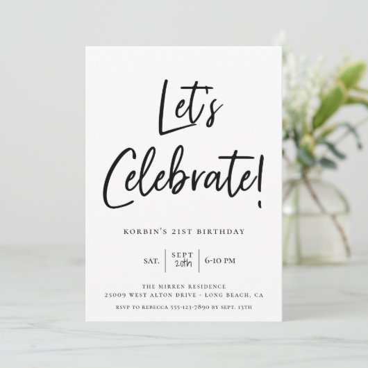 Invitation Célébrons l'anniversaire du script noir moderne (Debout devant)