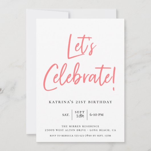 Invitation Célébrons l'anniversaire du script rose moderne (Devant)