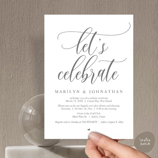 Invitation Célébrons le Mariage Elopement Dîner Dancing