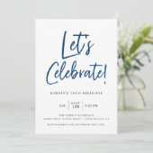 Invitation Célébrons le script bleu moderne Anniversaire (Debout devant)