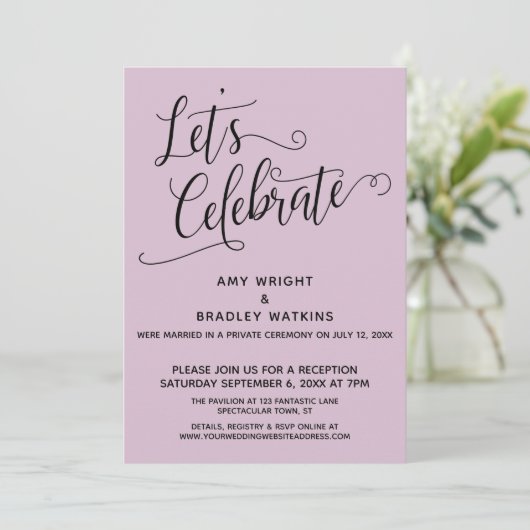 Invitation Célébrons l'élégant rose mauve clair réception uni (Debout devant)