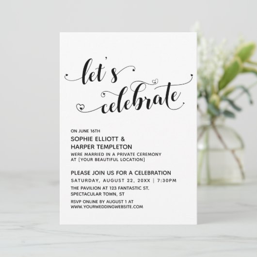 Invitation Célébrons les cœurs Noir et blanc réception unique (Debout devant)