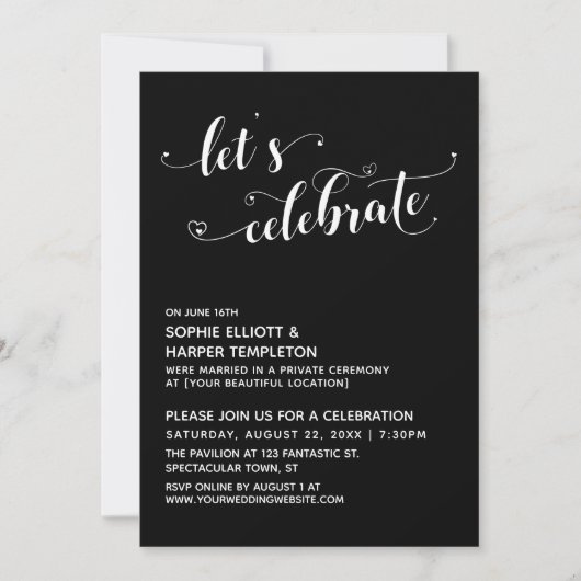 Invitation Célébrons les coeurs Script Black Reception (Devant)