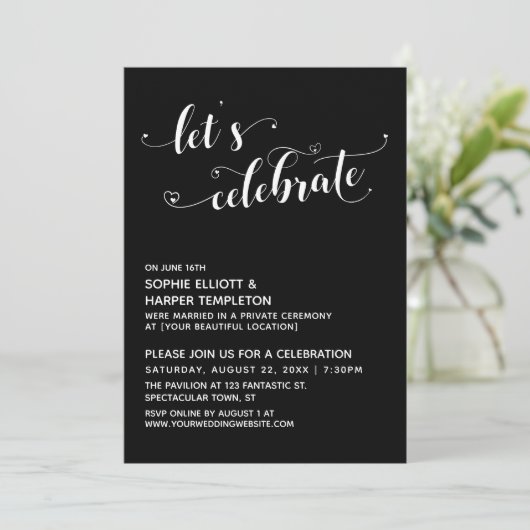 Invitation Célébrons les coeurs Script Black Reception (Debout devant)