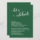 Invitation Célébrons les coeurs Script Feuille verte Réceptio (Devant / Derrière)